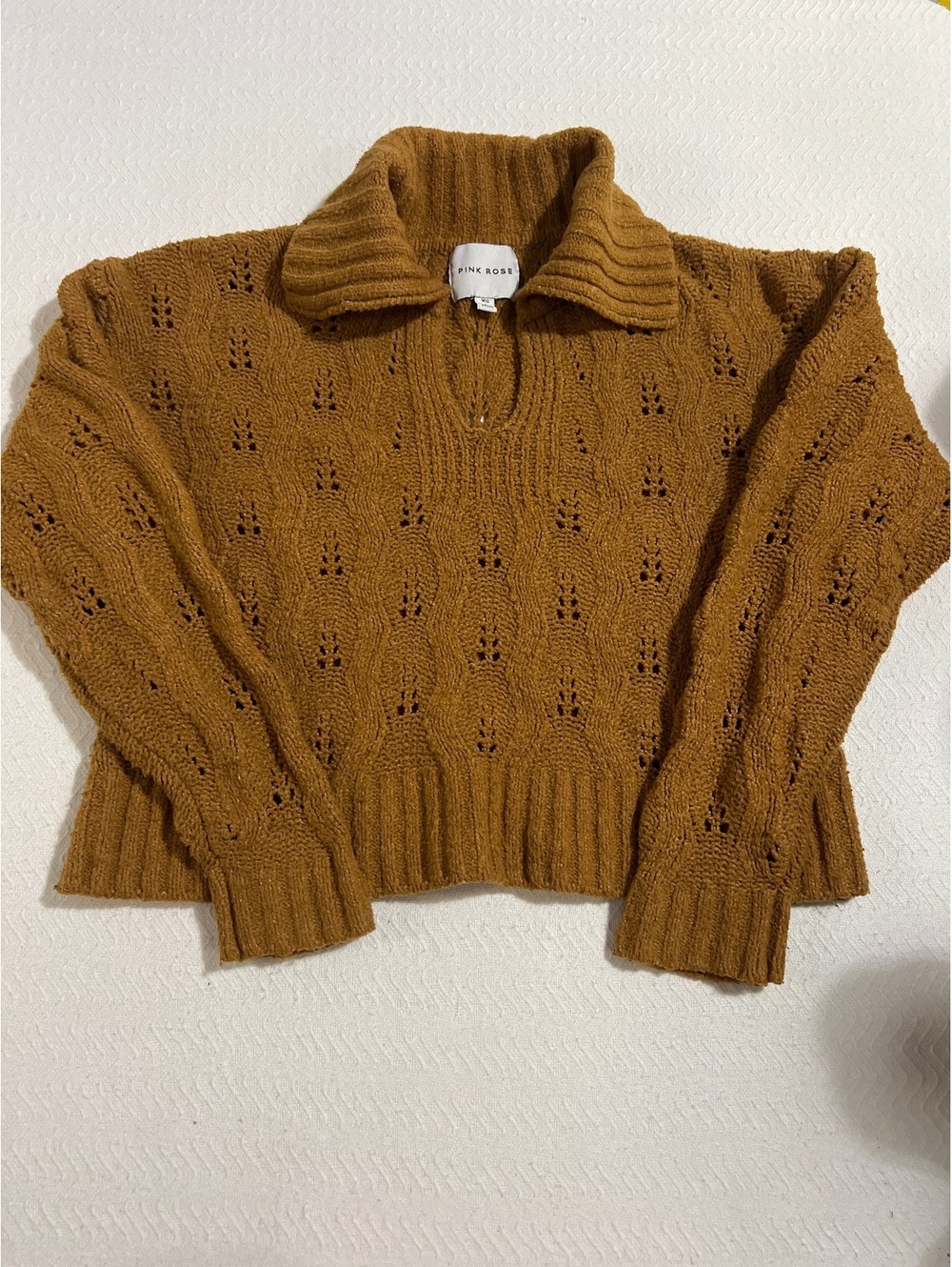 Pink Rose Women's Brown Collared Knit Sweater XS